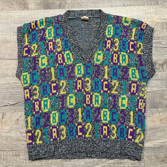 Centennial Knits Vintage Sweater Vest Teacher ABC 123 Academia Made in USA - Picture 1 of 6